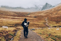 a person walking on a field