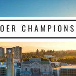 Image of UBC Campus with the words "OER Champions"